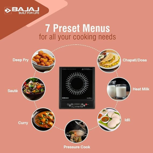 Bajaj Splendid 120TS Induction Cooktop With Tact Switch Stove | 1200 Watts | Digital Led Display  | Black & White