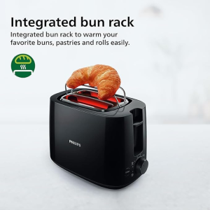 Philips Daily Collection 2 Slice Pop Up Toaster | Integrated Bun Rack | 600 W | Black | HD2583/90