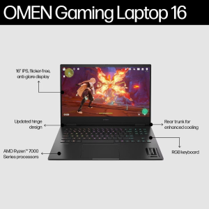 HP OMEN Gaming Laptop | AMD Ryzen 7 7840HS | 16.1inch | 32GB RAM | 1 TB SSD 8GB RTX 4060 GPU | Shadow Black | 16-xd0017AX