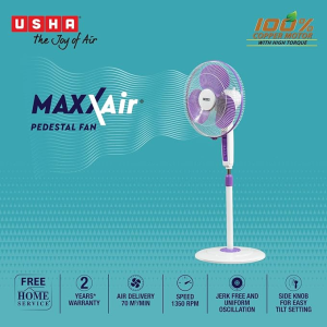 Usha Maxx Air Pedestal Fan | 400 mm | Purple & White