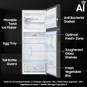 Samsung Refrigerator | 415 L | Optimal Fresh | Double Door Refrigerator | Refined Inox | RT45CG662AS9TL