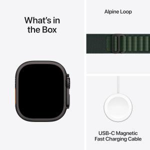 Apple Watch Ultra 2 | GPS | Cellular | 49mm | L Size | Black Titanium with Dark Green Alpine Loop | Dark Green Strap | MX4T3HN/A