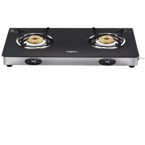 IMPEX ASPIRA 2B Glasstop Stainless Steel Manual Gas Stove | 2 Burner | Black