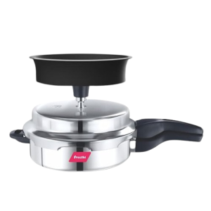 Preethi Stainless Steel Outer Lid | 3 L | Pressure Cooker with Spill Splash Shield Zero Spill  Zero Splash | Induction Base