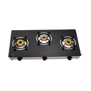 Butterfly Radiant Jumbo Glass Top Gas Stove | 3 Burner | Black