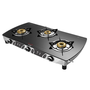 Preethi Blu Flame Blaze Glass Manual Gas Stove | 3 Burners | Black