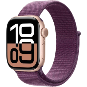 Apple Watch Series 10 | GPS | 42mm | Rose Gold Aluminium with Plum Sport Loop | Plum Strap