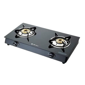 BAJAJ GP6 Stainless Steel Glass Gas Stove | 2 Burner | Black