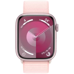 Apple Watch Series 9 | GPS 45mm Pink Aluminium Case with Light Pink Sport Loop  | Pink Strap