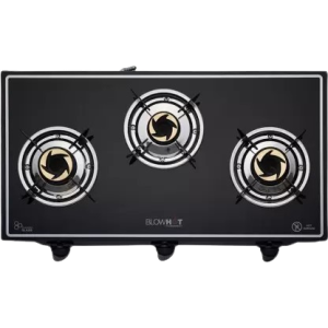 BlowHot Opal 3 Burner Heavy Tornado Brass Burners Heavy Powder Coated Body Glass | Manual Gas Stove