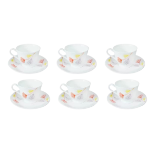 Nolta Ceramic Cup & Saucer | White & Orange